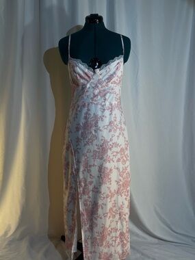 SHEIN White Slip Dress with Pink Floral Print